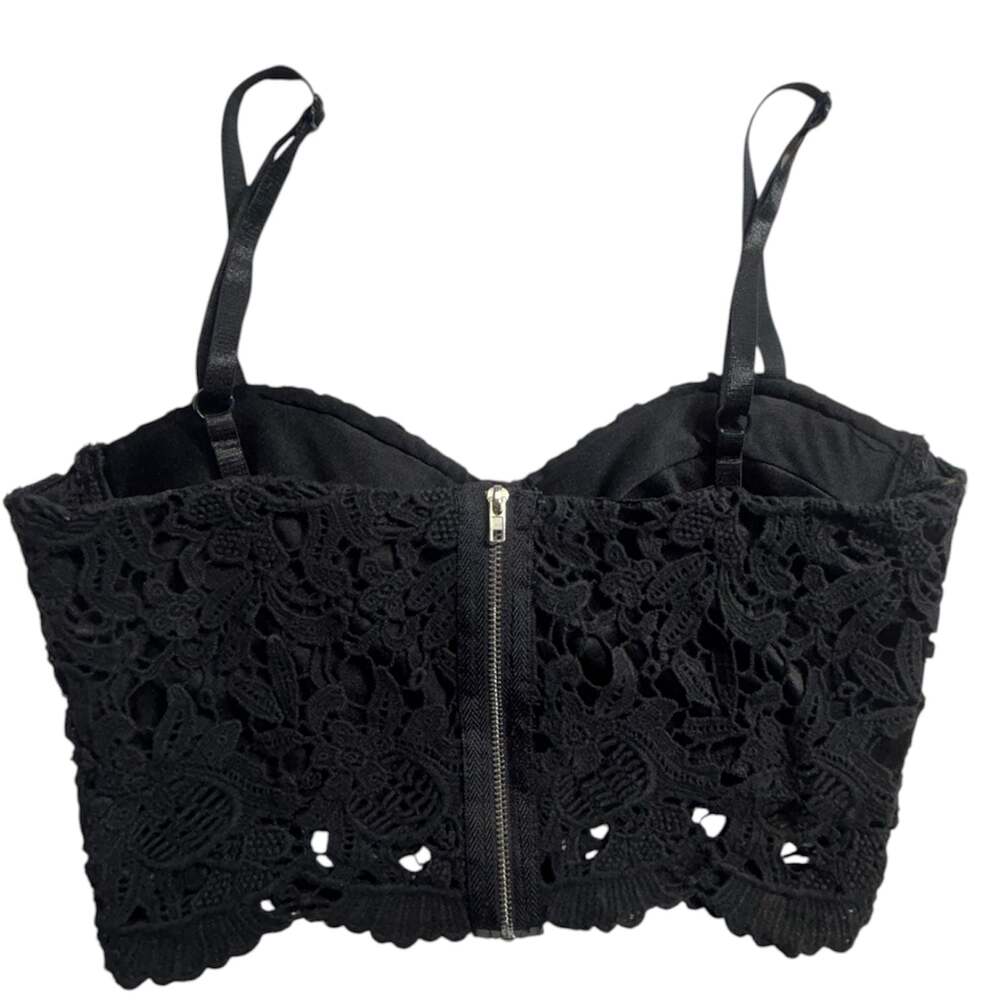 Black Floral Lace Bustier Crop Top Bralette with Back Zipper